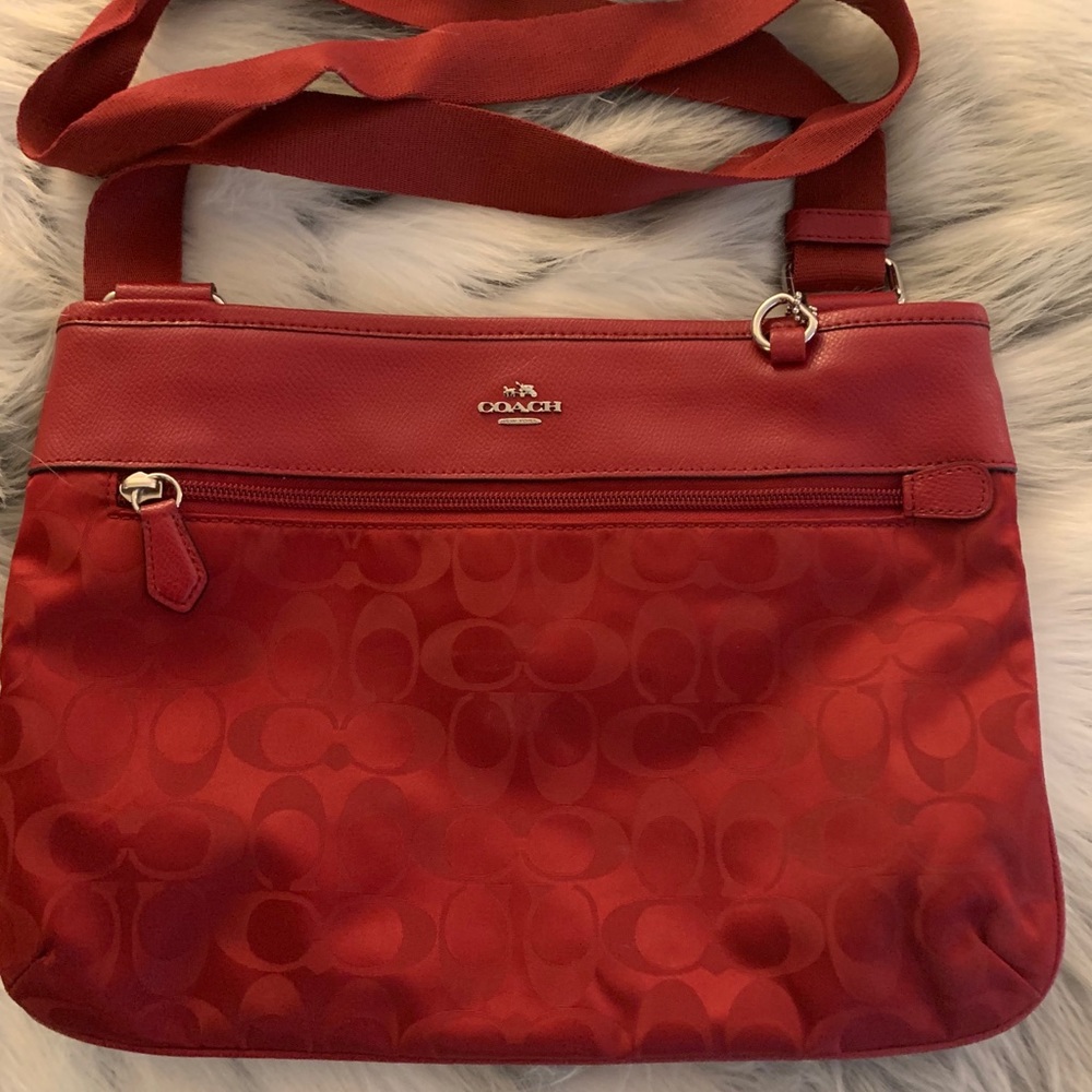 Coach Signature Spencer Bag-Red Nylon/Leather Trim